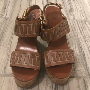 Tory Burch T strap neutral wedges